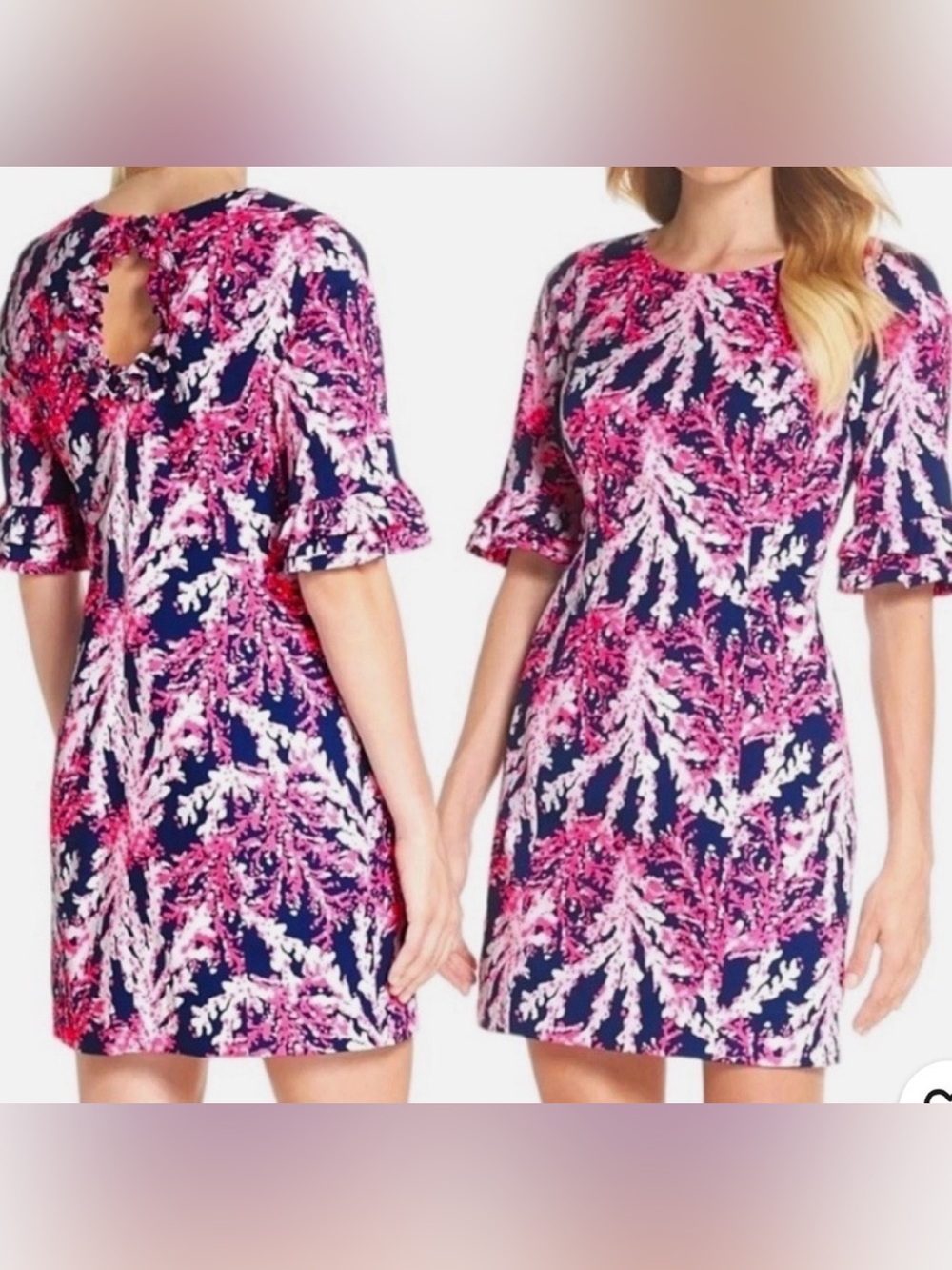 Lilly Pulitzer Fiesta Stretch Dress Nauti Navy Beyond The Sea Coral Print Size 6